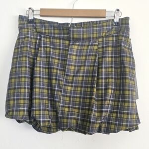 Emerson Lang Clueless Plaid Grey/Green Balloon Preppy Mini Skirt Women Size L